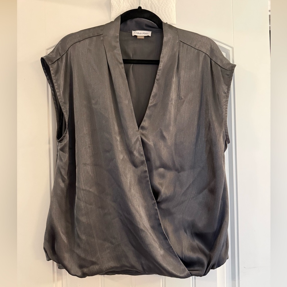 Calvin Klein Women's Silver Wrap Blouse
